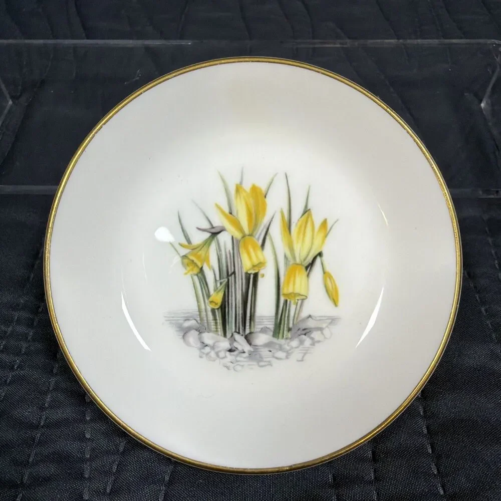 Royal Worcester Fine Bone China England Yellow Floral Pin Dish Bowl 5 Inch